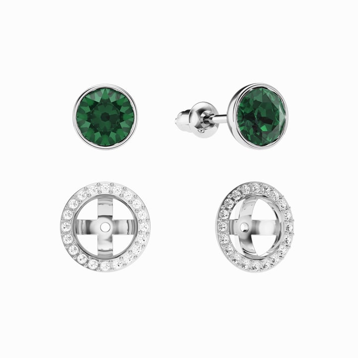 Angelic Stud Earrings Emerald Crystals Rhodium Plated