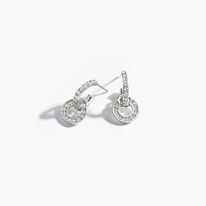 Circle Petite Drop Earrings Clear Crystal Rhodium Plated