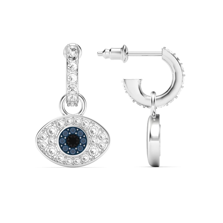 Evil Eye Hoop Earrings Crystals Rhodium Plated