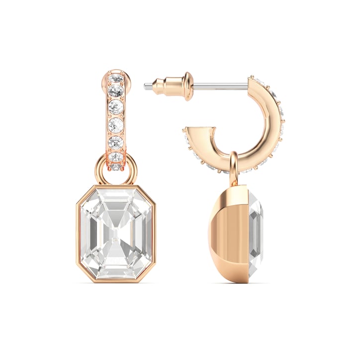 Octagon Drop Earrings Clear Crystals Rose Gold Plated