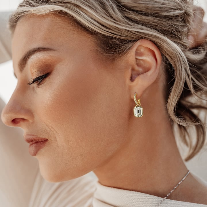 Octagon Drop Earrings Clear Crystals Gold Plated