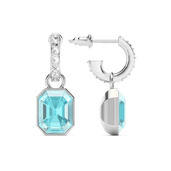 Octagon Drop Earrings Light Turquoise Crystals Rhodium Plated