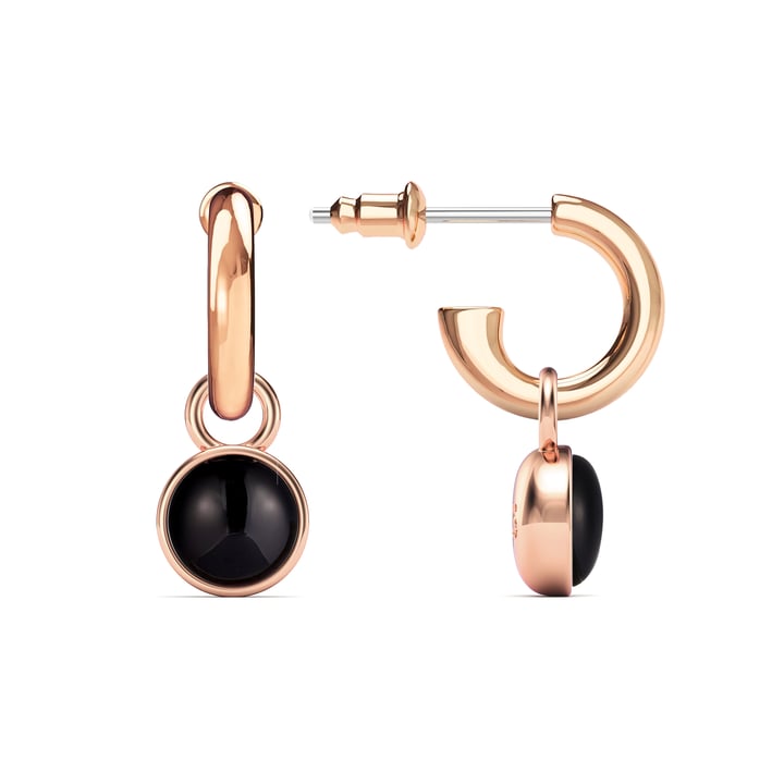 Round Cabochon Drop Earrings Black Onyx Rose Gold Plated