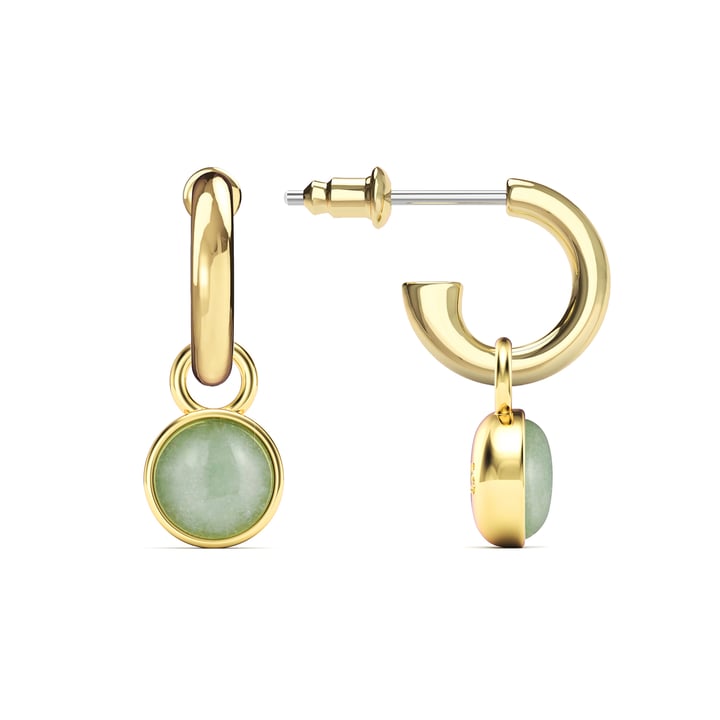 Round Cabochon Drop Earrings Green Aventurine Gold Plated