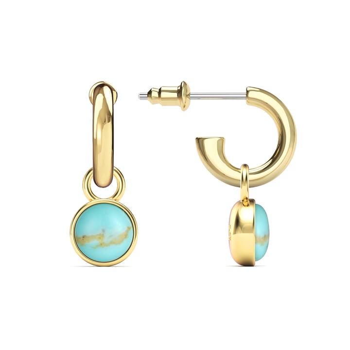 Round Cabochon Drop Earrings Turquoise Gold Plated