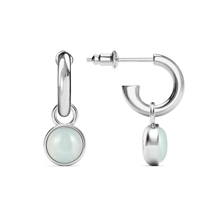 Round Cabochon Drop Earrings Amazonite Rhodium Plated