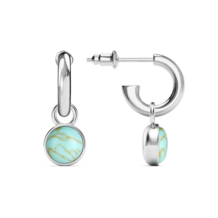 Round Cabochon Drop Earrings Turquoise Rhodium Plated