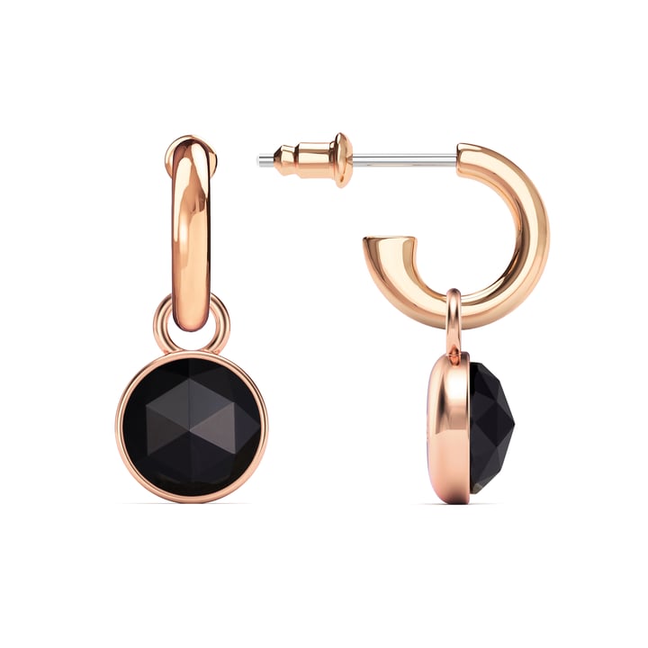 Round Rose Cut Black Onyx Drop Earrings Rose Gold Plated