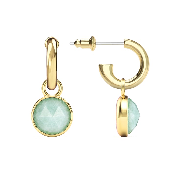 Round Rose Cut Green Aventurine Drop Earrings Gold Plated
