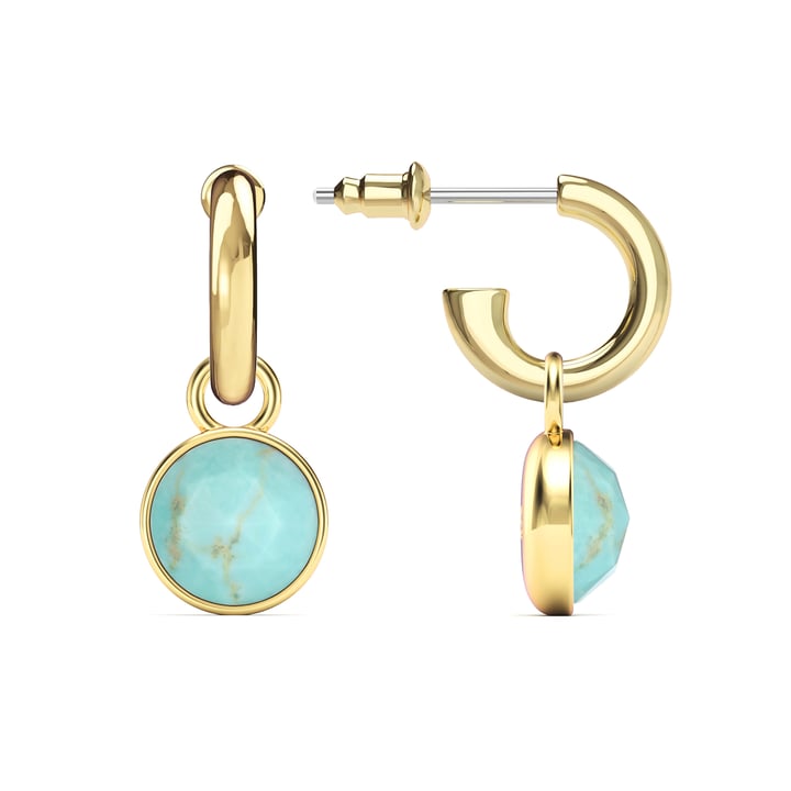 Round Rose Cut Turquoise Drop Earrings Gold Plated