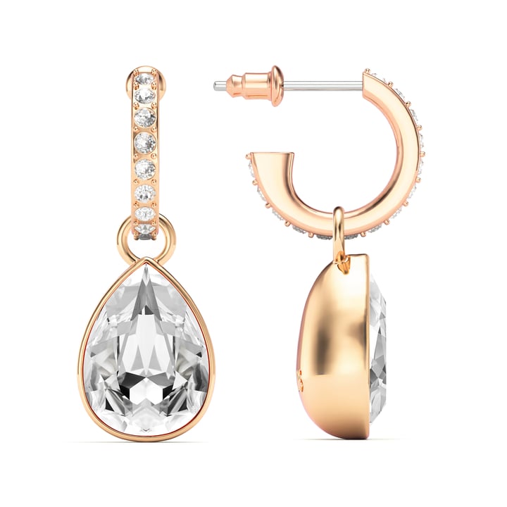 Statement Teardrop Clear Crystals Drop Earrings Rose Gold Plated
