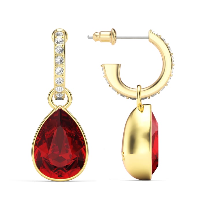 Statement Teardrop Light Siam Crystals Drop Earrings Gold Plated