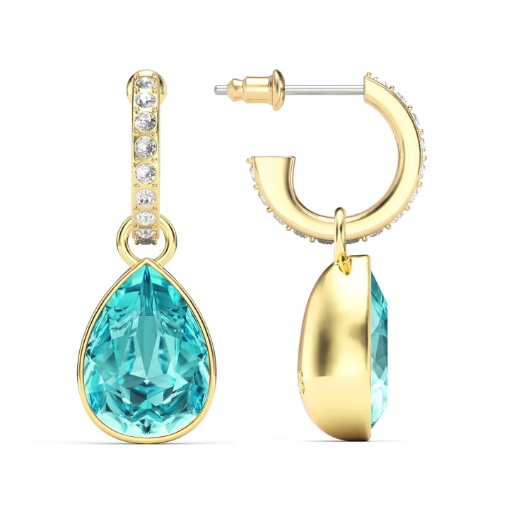 Statement Teardrop Light Turquoise Crystals Drop Earrings Gold Plated