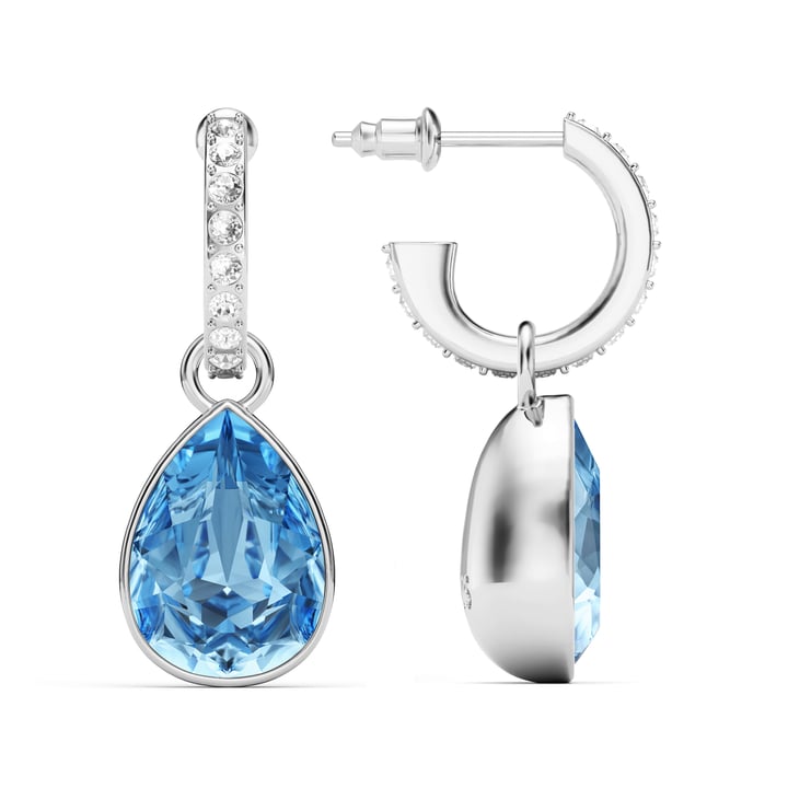 Statement Teardrop Light Sapphire Crystals Drop Earrings Rhodium Plated
