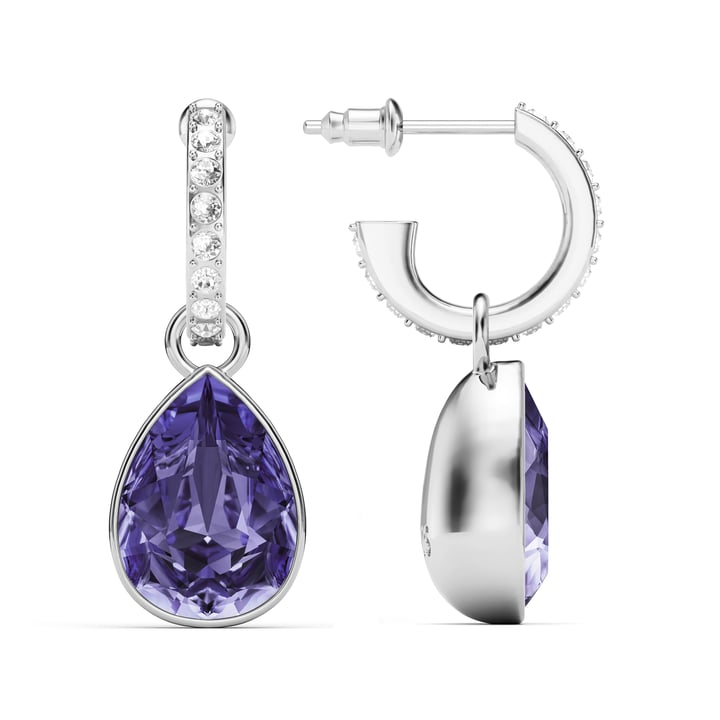 Statement Teardrop Tanzanite Crystals Drop Earrings Rhodium Plated