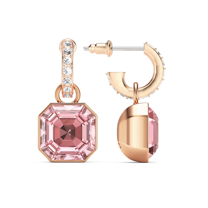 Asscher Mix Charms and Eternity 11mm Carrier Earrings Set Light Rose Rose Gold Plated