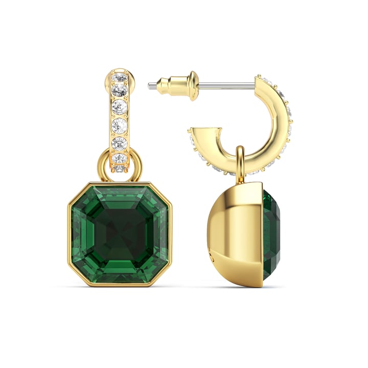 Asscher Mix Charms and Eternity 11mm Carrier Earrings Set Emerald Gold Plated