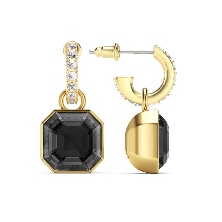 Asscher Mix Charms and Eternity 11mm Carrier Earrings Set Crystal Silver Night Gold Plated