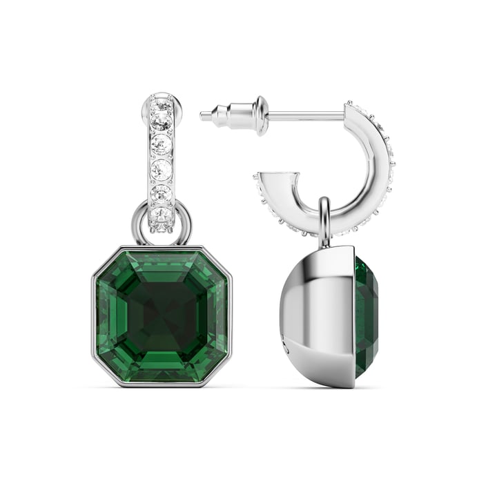 Asscher Mix Charms and Eternity 11mm Carrier Earrings Set Emerald Rhodium Plated