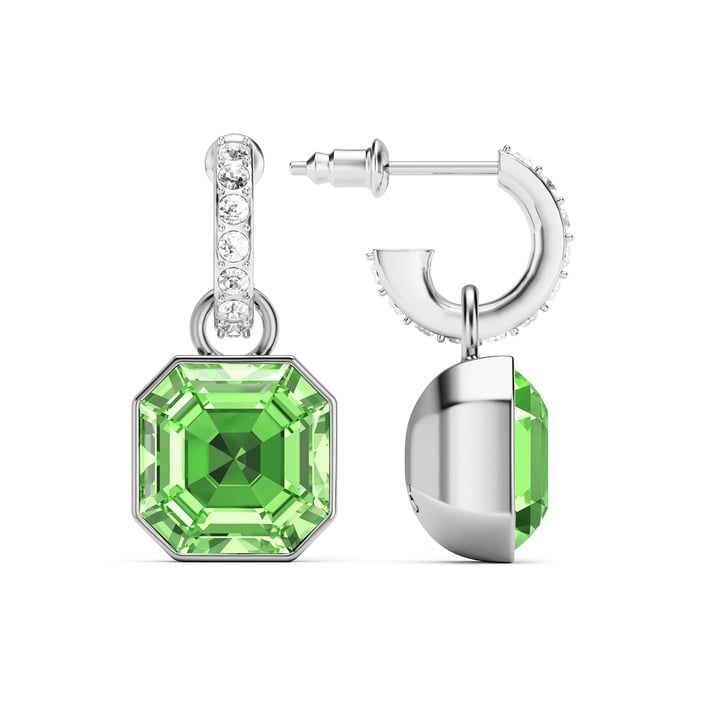Asscher Mix Charms and Eternity 11mm Carrier Earrings Set Peridot Rhodium Plated