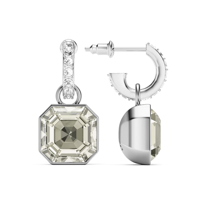 Asscher Mix Charms and Eternity 11mm Carrier Earrings Set Crystal Silver Shade Rhodium Plated