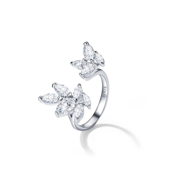Louison Open Ring with Clear CZ Rhodium Plated