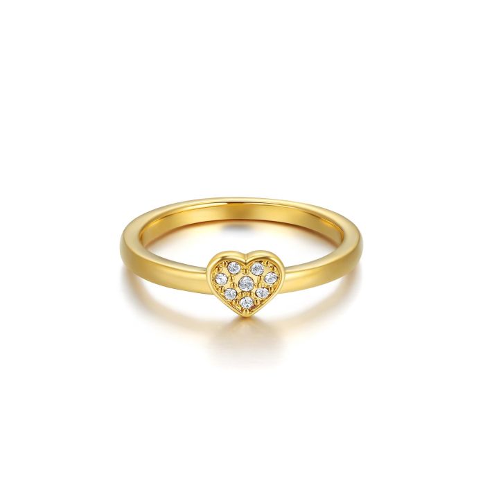 Minimalist Heart Stud Ring with Clear Swarovski Crystals Gold Plated