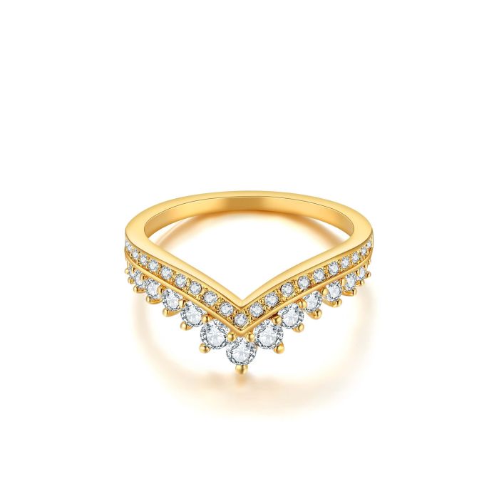 Princess Wishbone Ring with Clear Swarovski Crystals Gold Plated