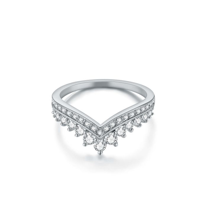 Princess Wishbone Ring with Clear Swarovski Crystals Rhodium Plated