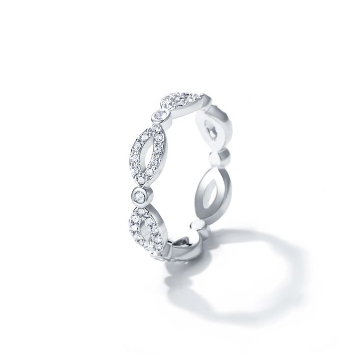 Infinity Eternity Ring with Clear Swarovski Crystals Rhodium Plated