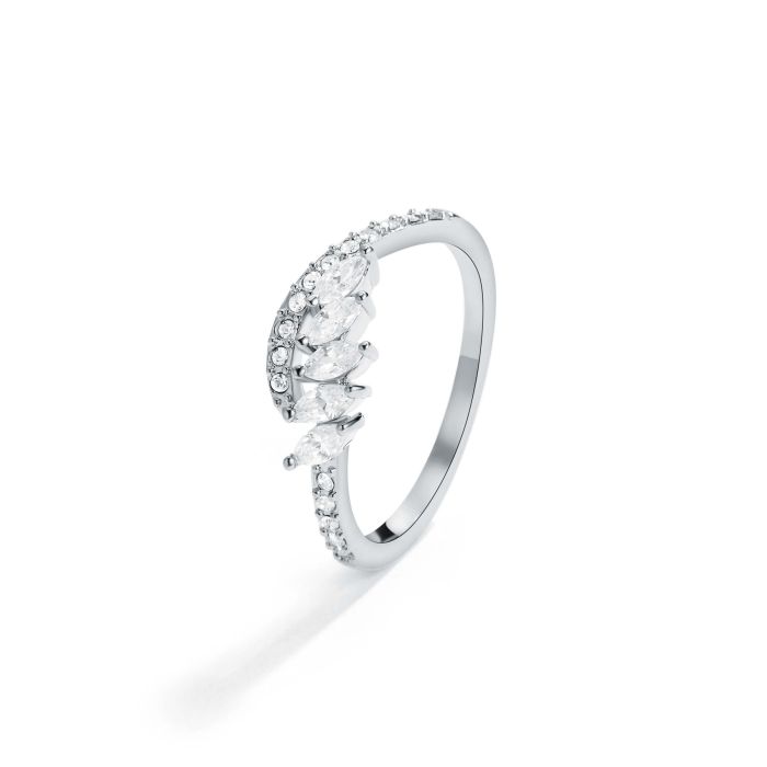 Aelia Ring with CZ and Clear Swarovski Crystals Rhodium Plated