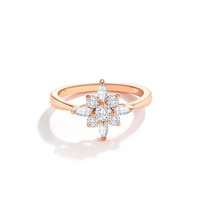 Polaris Star Ring with Clear Cubic Zirconia Rose Gold Plated