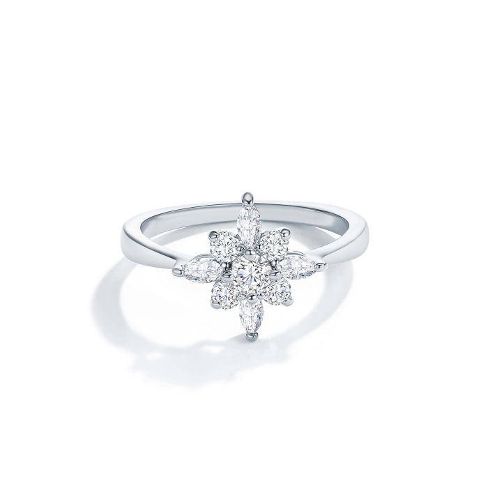 Polaris Star Ring with Clear Cubic Zirconia Rhodium Plated