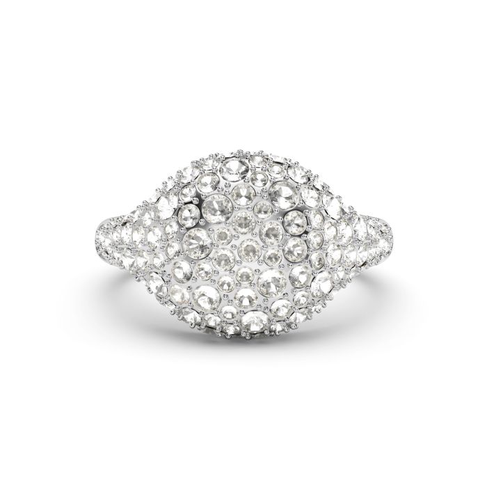 Pave Dome Cocktail Ring Clear Crystals Rhodium Plated