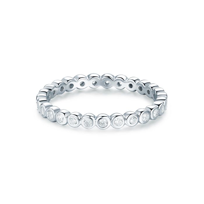 Alluring Small Brilliant Cut Stackable Ring Sterling Silver White Gold Plated Stacking