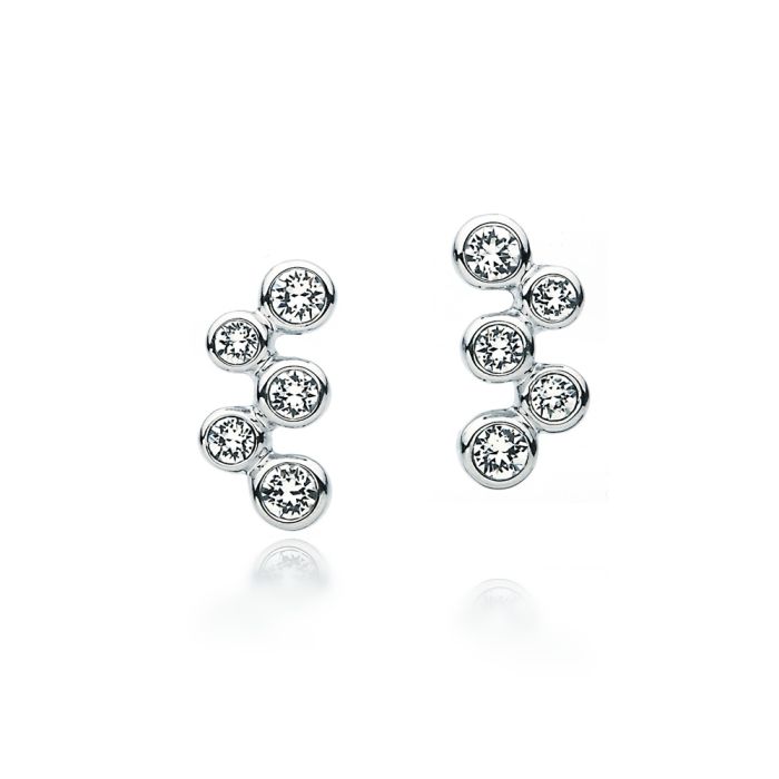 Fidelity Earrings Stud with Blue Clear Swarovski Crystals Bubbles Bridal Rhodium Plated