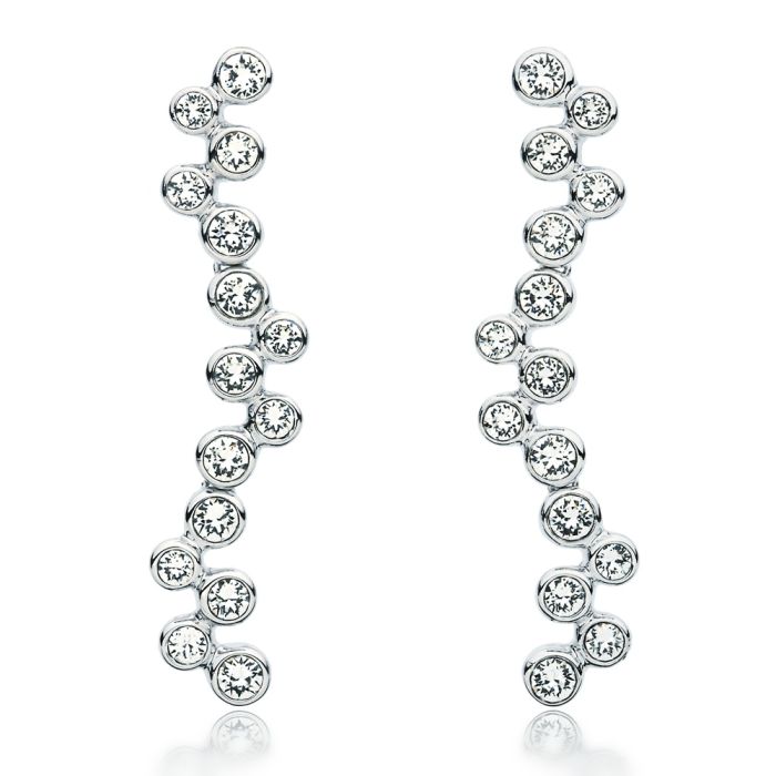 Fidelity Drop Earrings with Blue Clear Swarovski Crystals Dangle Wedding Rhodium Plated