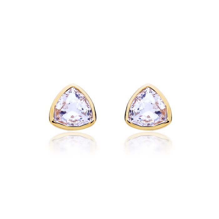 Brief Triangle Stud Earrings with Clear Swarovski Crystals Gold Plated