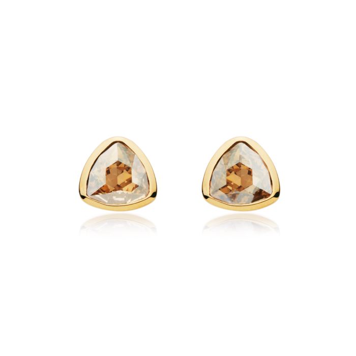 Brief Triangle Stud Earrings with Crystal Golden Shadow Swarovski Crystals Gold Plated