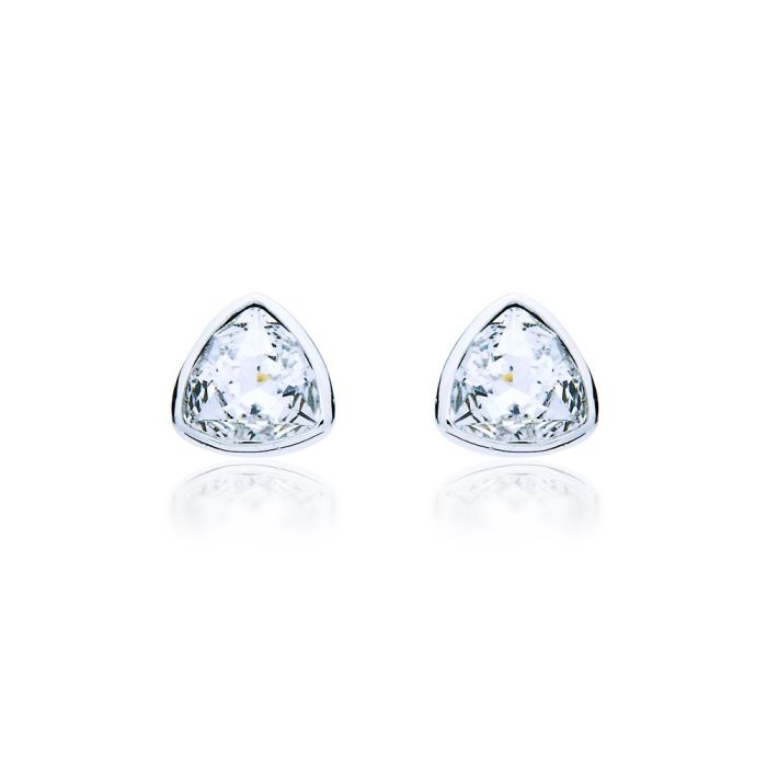 Brief Triangle Stud Earrings with Clear Swarovski Crystals Rhodium Plated