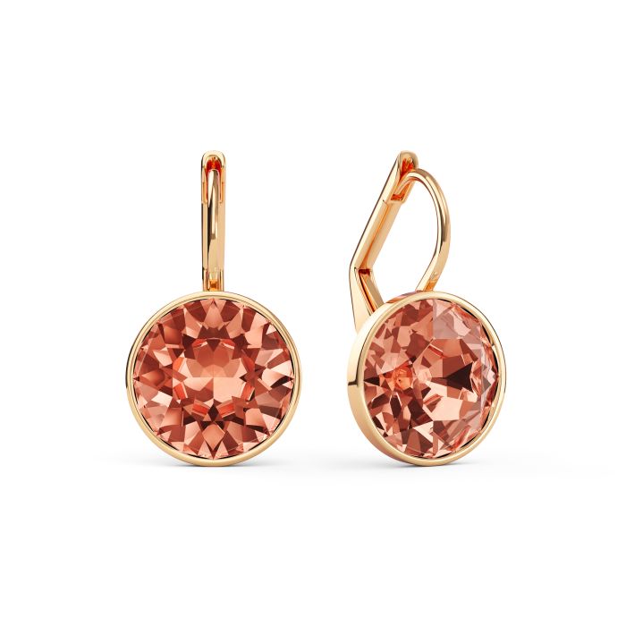 Bella Earrings with 4 Carat Rose Peach Crystals Rose Gold Plated