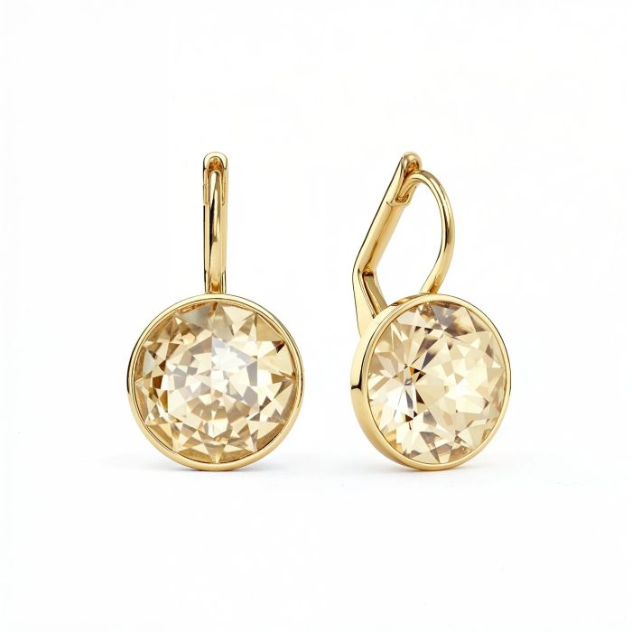Bella Earrings with 4 Carat Champagne Crystals Gold Plated