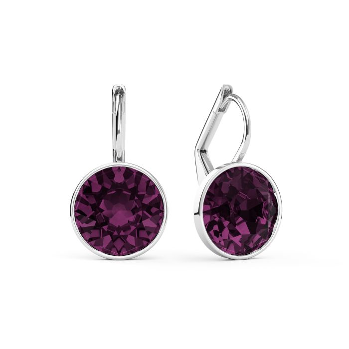 Bella Earrings with 4 Carat Amethyst Crystals Rhodium Plated