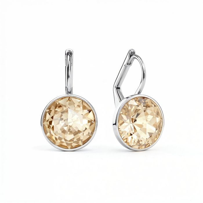 Bella Earrings with 4 Carat Champagne Crystals Rhodium Plated