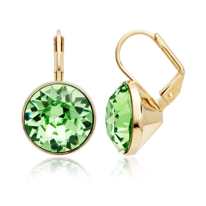 MYJS Bella Earrings with 13mm Peridot Swarovski Crystals Gold Plated