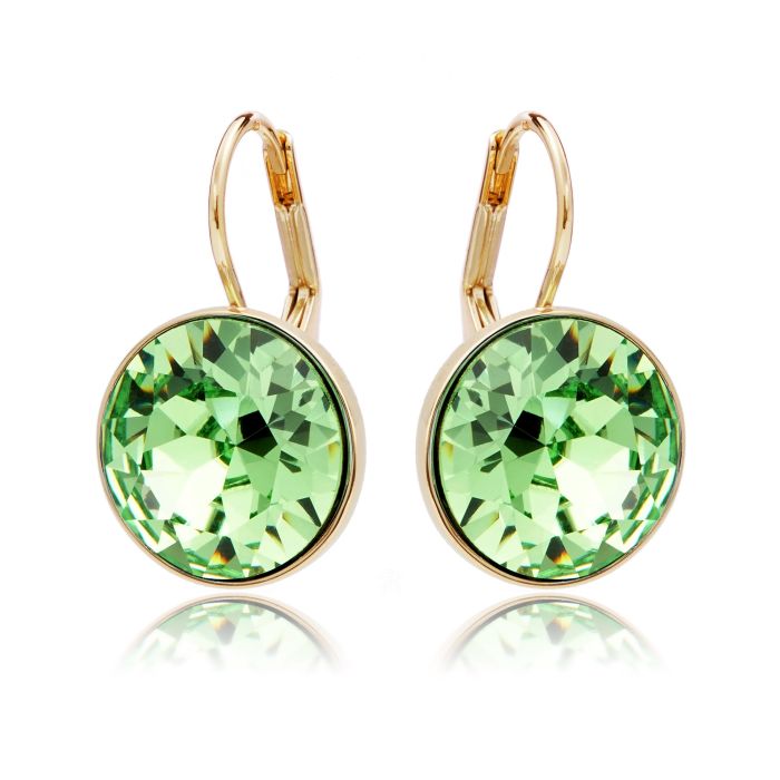MYJS Bella Earrings with 13mm Peridot Swarovski Crystals Gold Plated