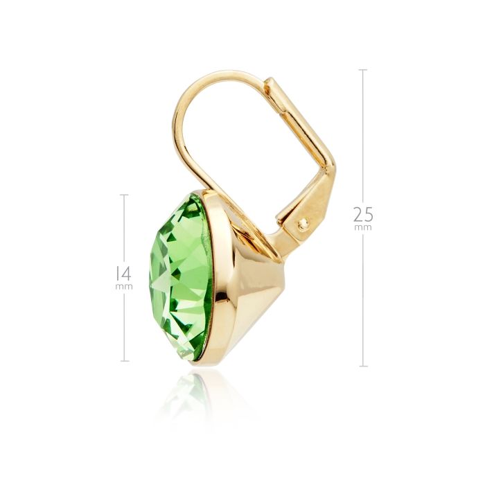 MYJS Bella Earrings with 13mm Peridot Swarovski Crystals Gold Plated