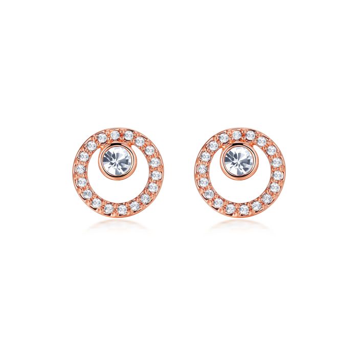 Halo Creativity Circle Stud Earrings with Austrian Crystals Rose Gold GP Bridal