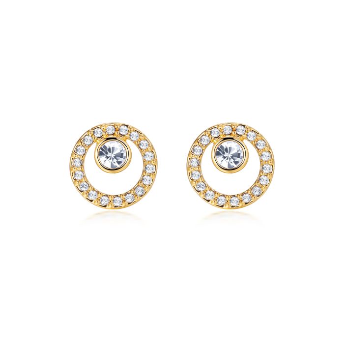 Halo Creativity Circle Stud Earrings with Austrian Crystals Gold Plated Bridal