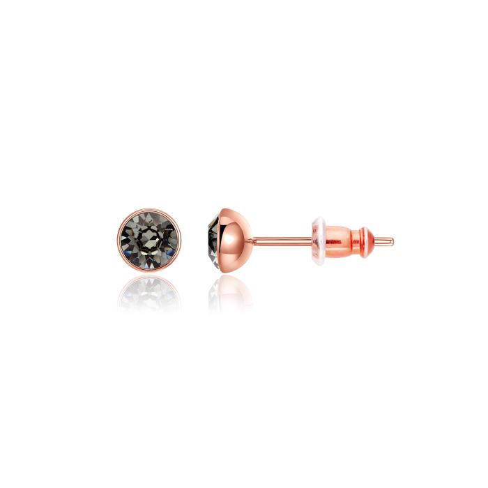 Signature Stud Earrings with Carat Swarovski Black Diamond Crystals 3 Sizes Rose Gold Plated